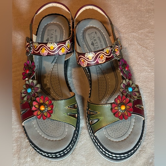 L’Artiste by Spring Step Multicolor Leather Floral Sandals, size EU42/US10.5-11 - Picture 7 of 11